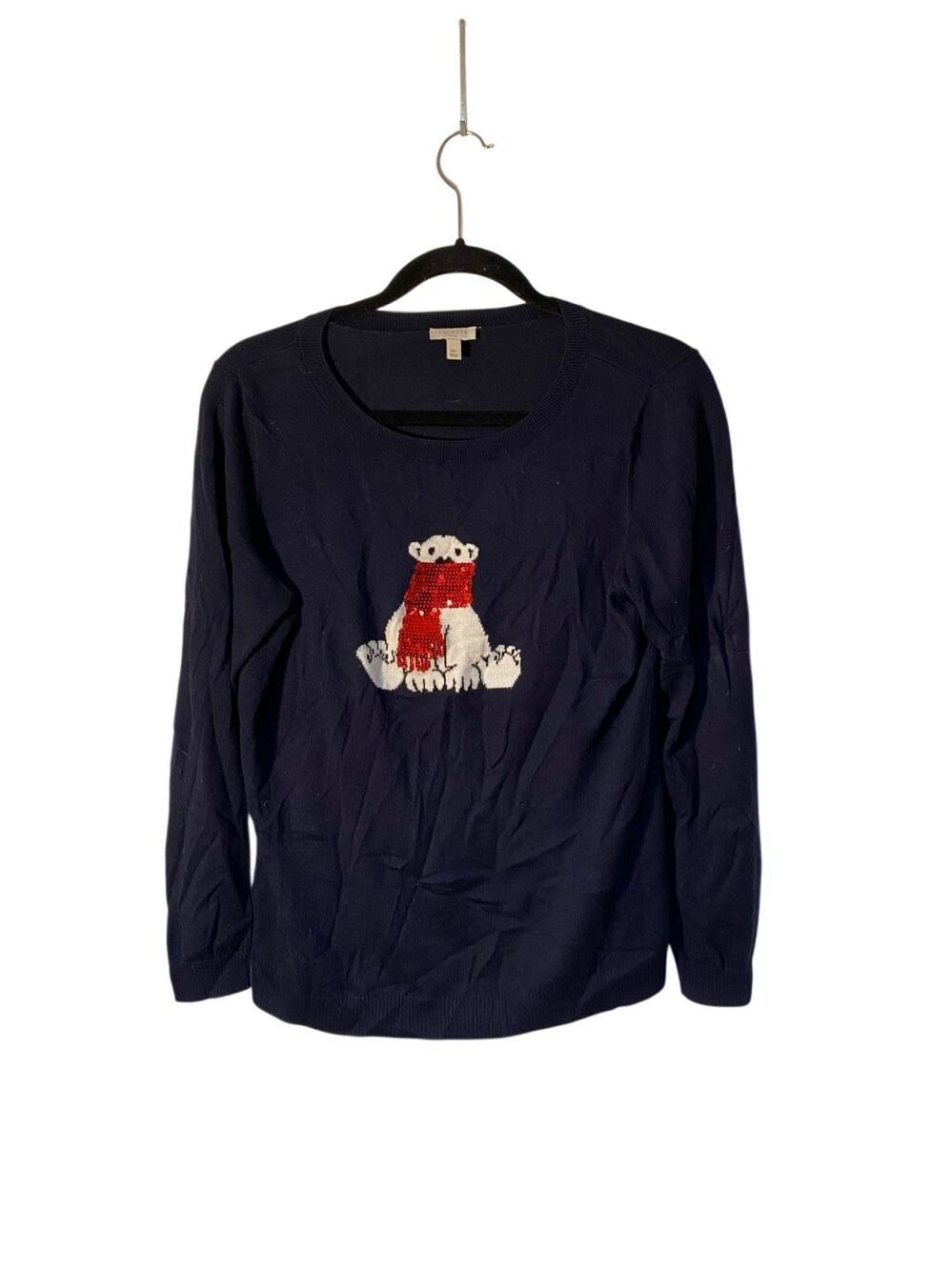 Talbots women’s navy blue polar bear long sleeve sweater mP